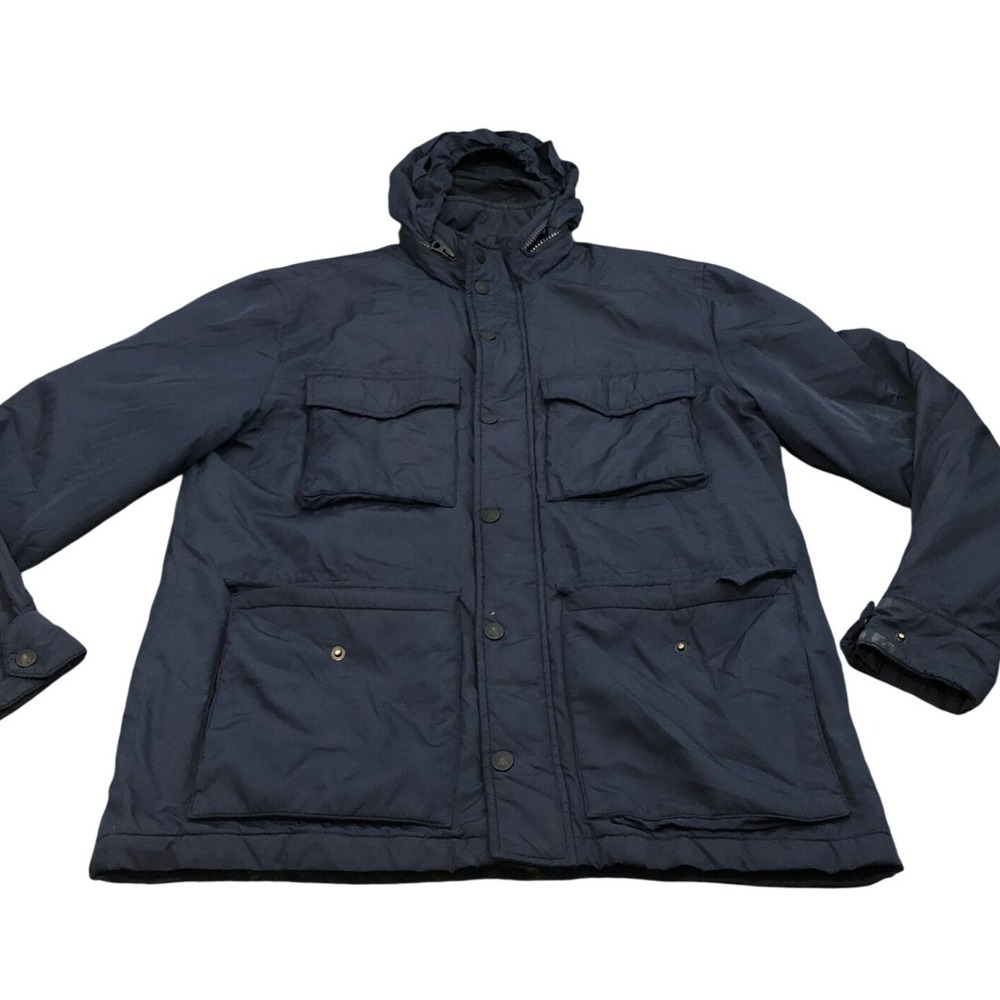 Faherty Field Jacket Mens M Navy Blue Quilted Hooded Superior Outdoor Clothing
